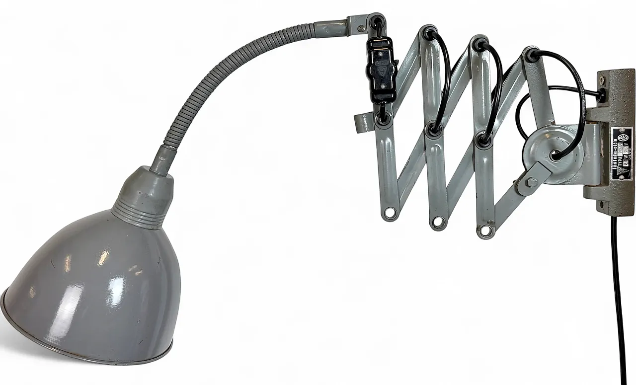 Grey Industrial Gooseneck Scissor Wall Lamp from Elektroinstala, 1960s 21