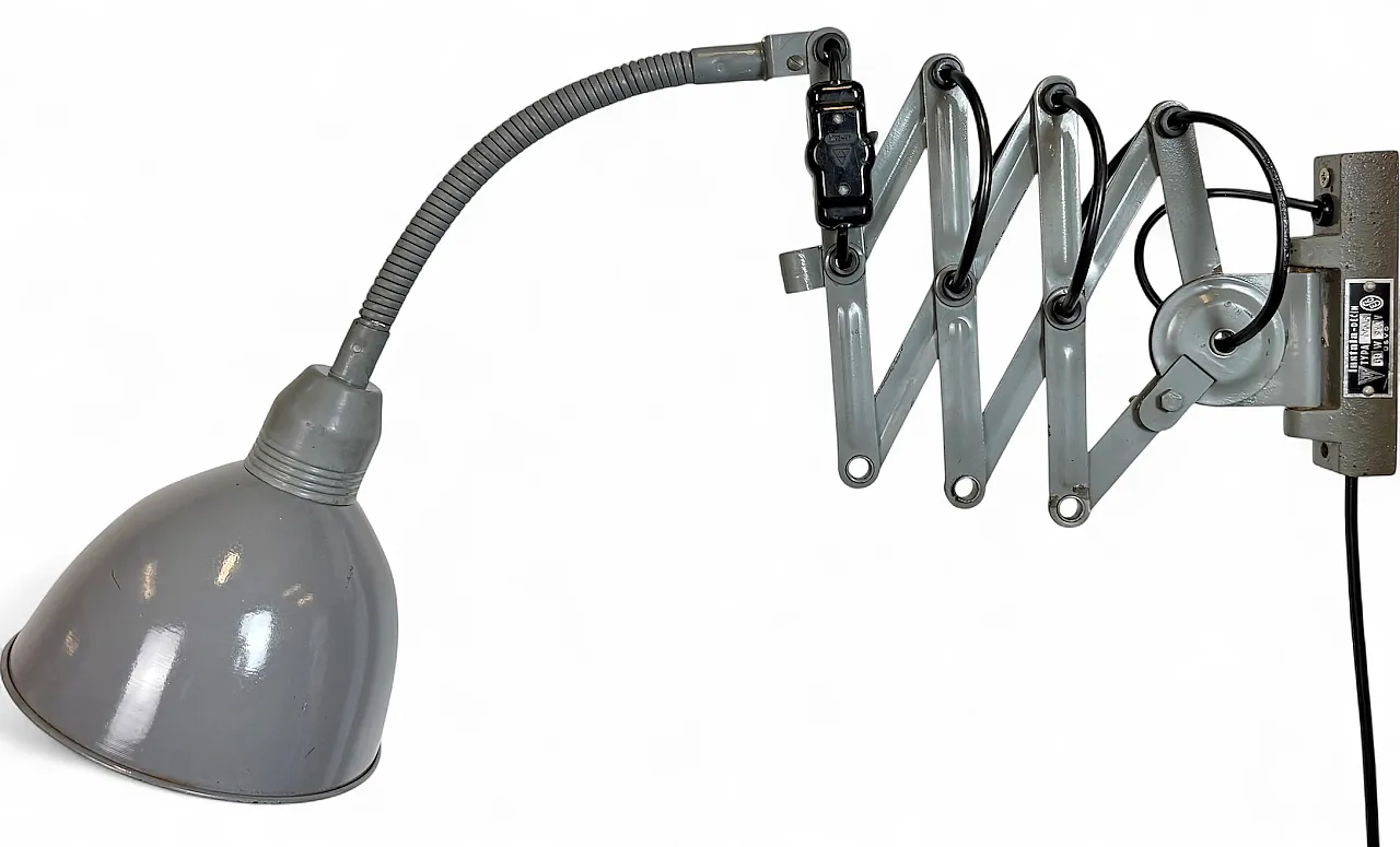 Grey Industrial Gooseneck Scissor Wall Lamp from Elektroinstala, 1960s 22
