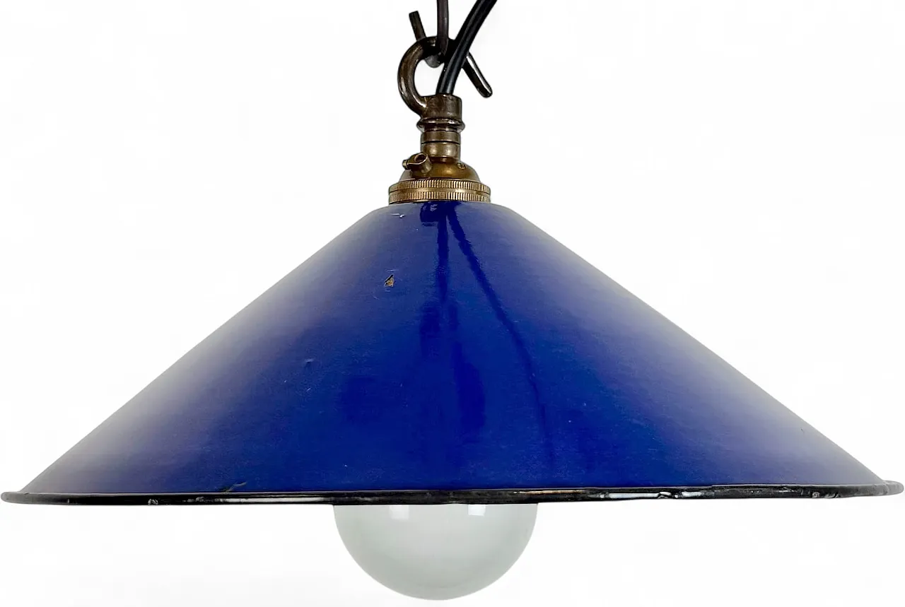 Industrial Cobalt Blue Enamel Factory Pendant Lamp, 1950s 16
