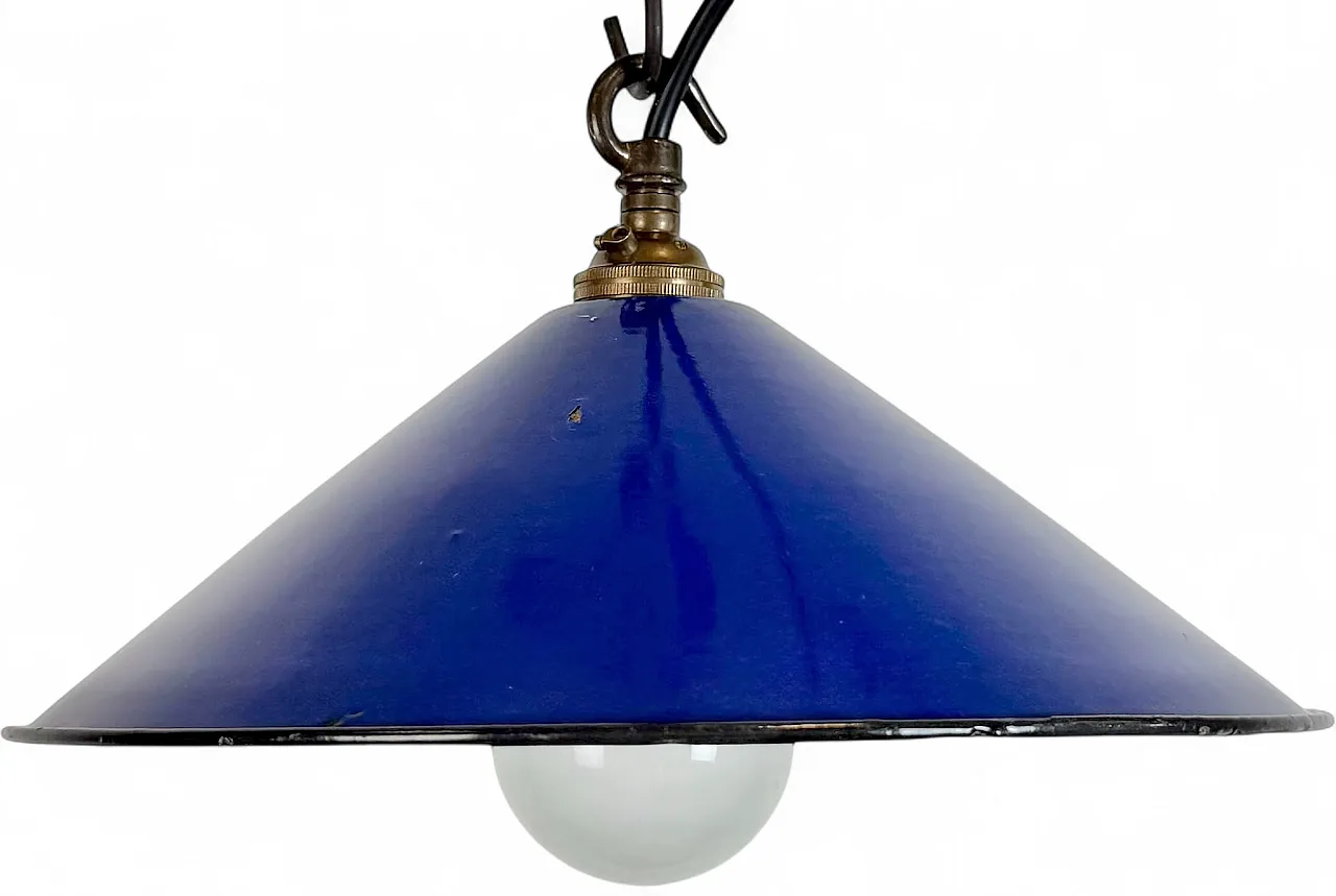 Industrial Cobalt Blue Enamel Factory Pendant Lamp, 1950s 17