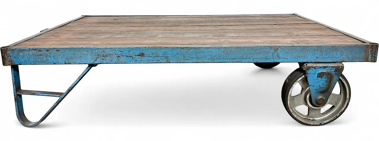 Large Blue Industrial Coffee Table Cart, 1960s 19