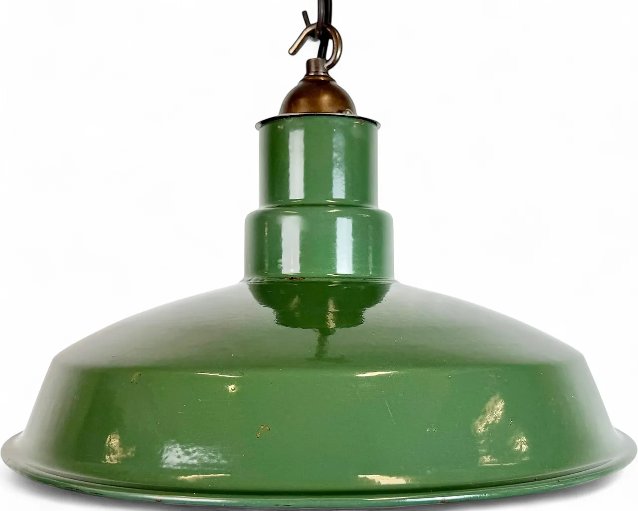Industrial British Green Enamel Factory Pendant Lamp, 1960s 17