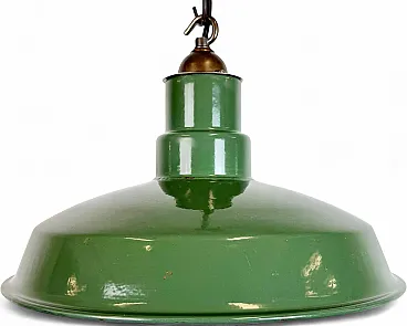 Industrial British Green Enamel Factory Pendant Lamp, 1960s