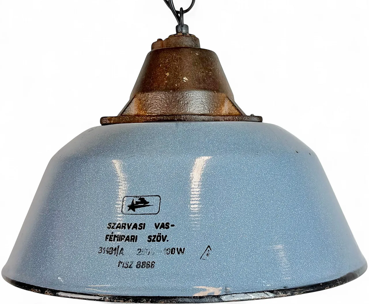 Industrial Grey Enamel and Cast Iron Pendant Light, 1960s 19