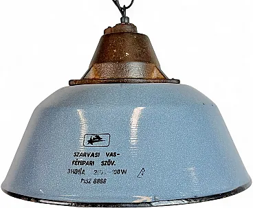 Industrial Grey Enamel and Cast Iron Pendant Light, 1960s