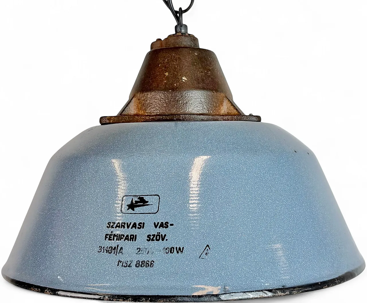 Industrial Grey Enamel and Cast Iron Pendant Light, 1960s 20