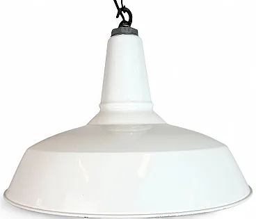 Industrial White Enamel Factory Pendant Lamp from Benjamin USA, 1960s