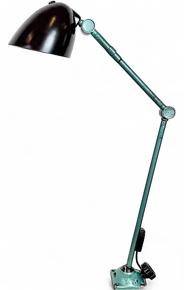 Large Green Industrial Workshop Table Lamp, 1960s