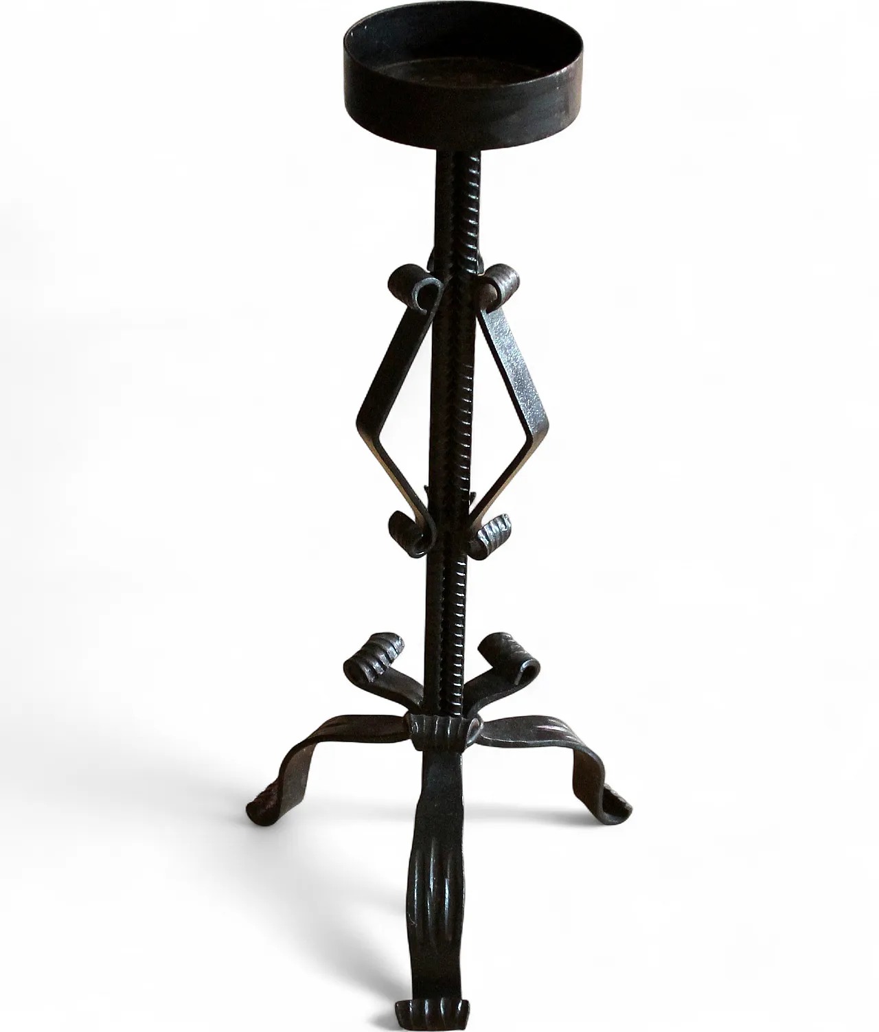 High wrought iron candle holder, handmade for larger candles, 70s 9