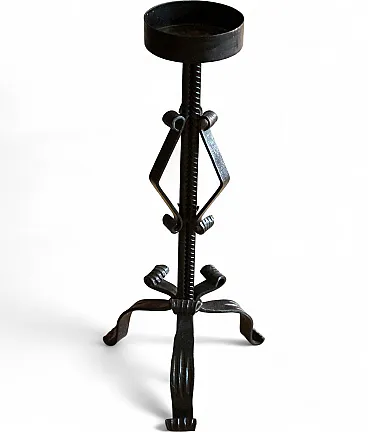 High wrought iron candle holder, handmade for larger candles, 70s