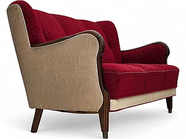 Divano danese a 3 posti anni '50, arredamento originale in lana rosso/beige.