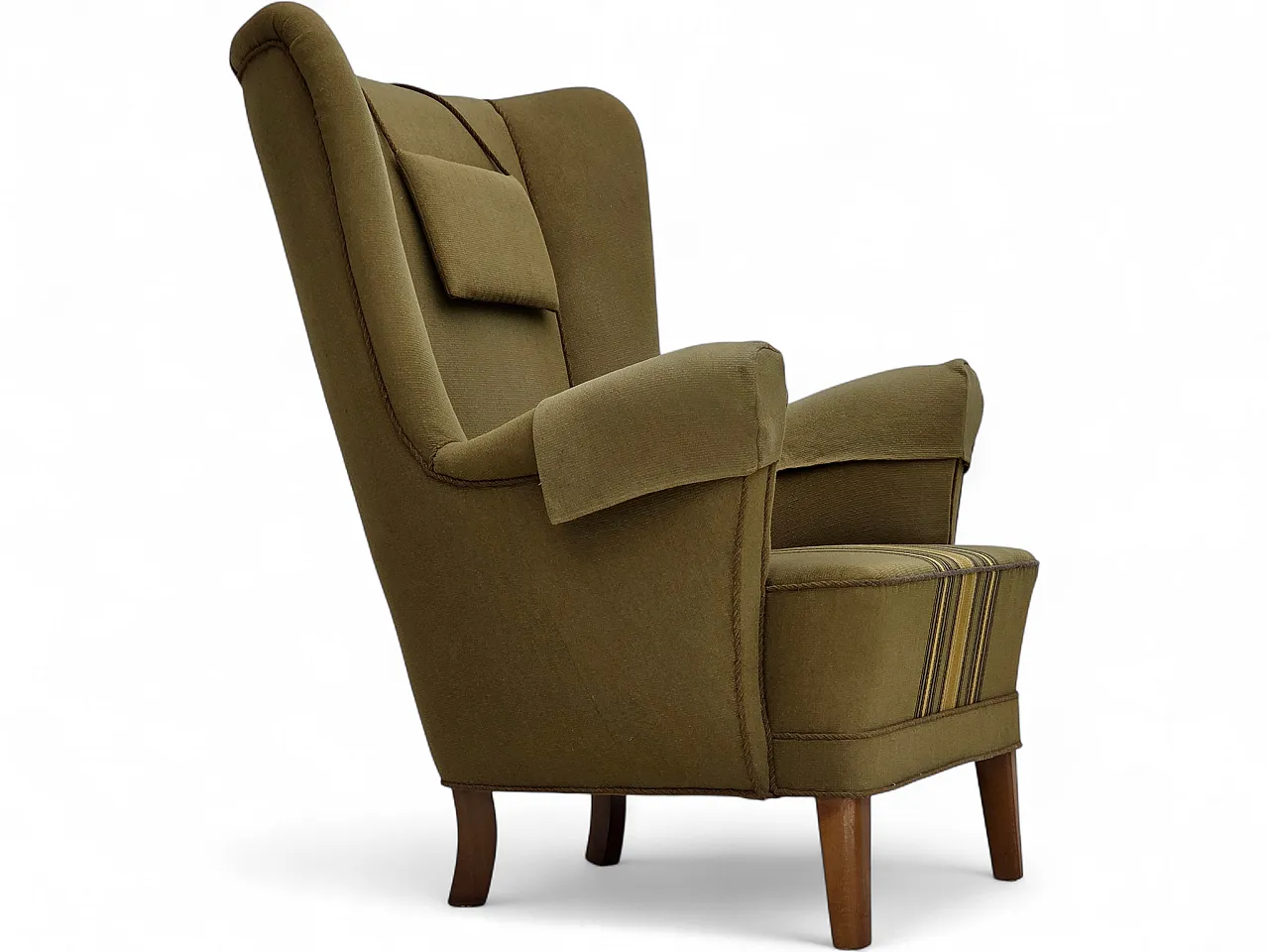 1960s, Danish highback armchair, original green furniture wool. 21