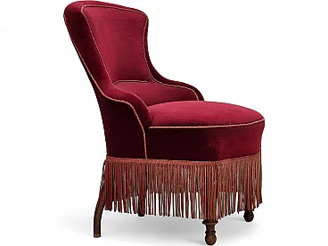 1950s, Danish cocktail lounge chair, cherry-red furniture velour.