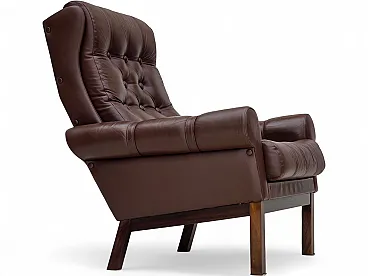 1970s, Danish armchair, original brown furniture leather.
