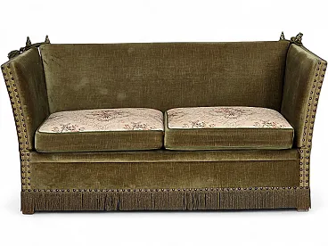 1970s, Danish 2-seater Spanish drop arm sofa, furniture velour.
