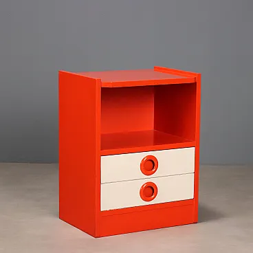 Comodino in legno smaltato bianco e arancio, '900
