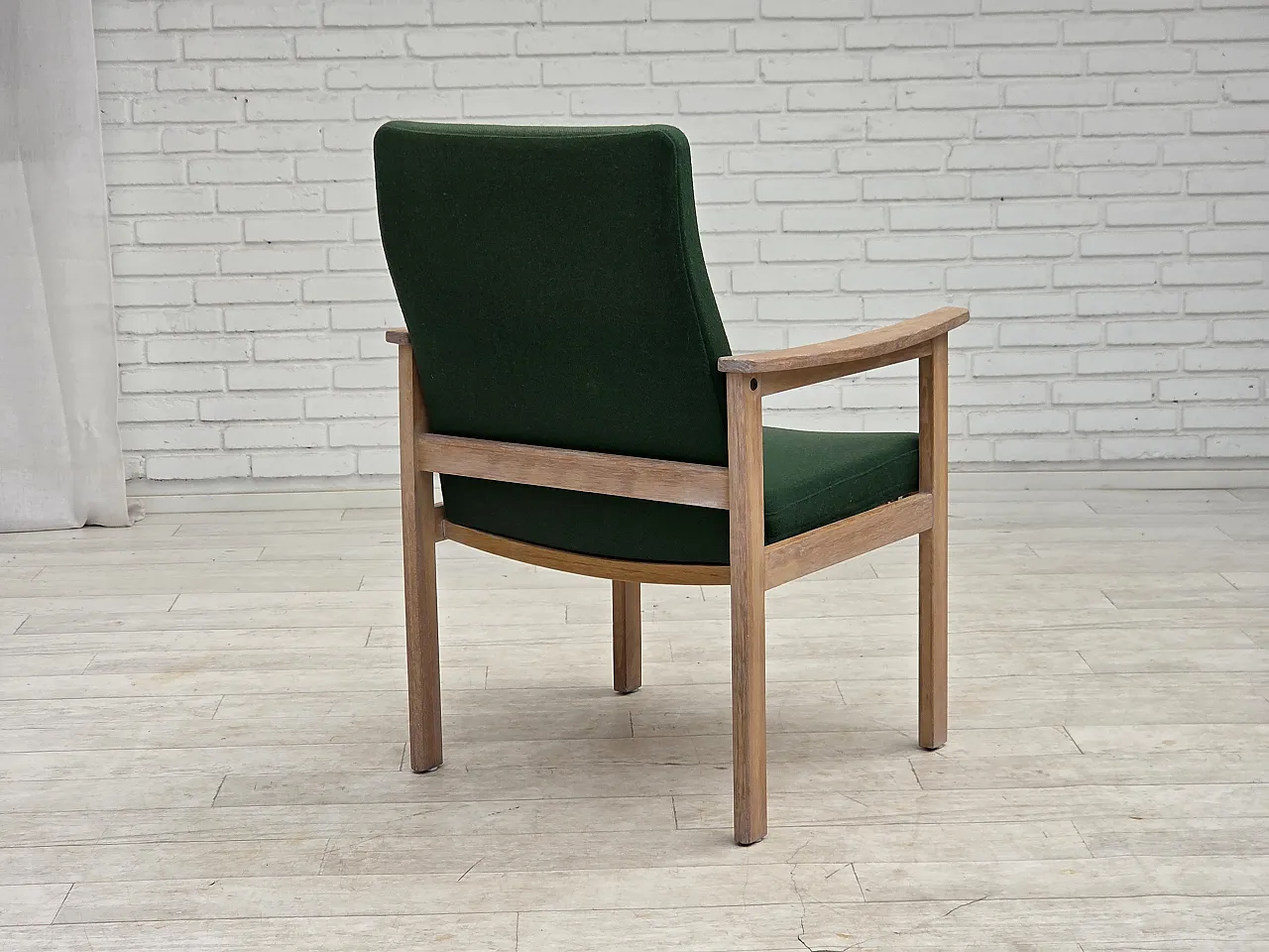 1980s, Danish armchair by Høng Stole, green furniture wool, oak wood. 9