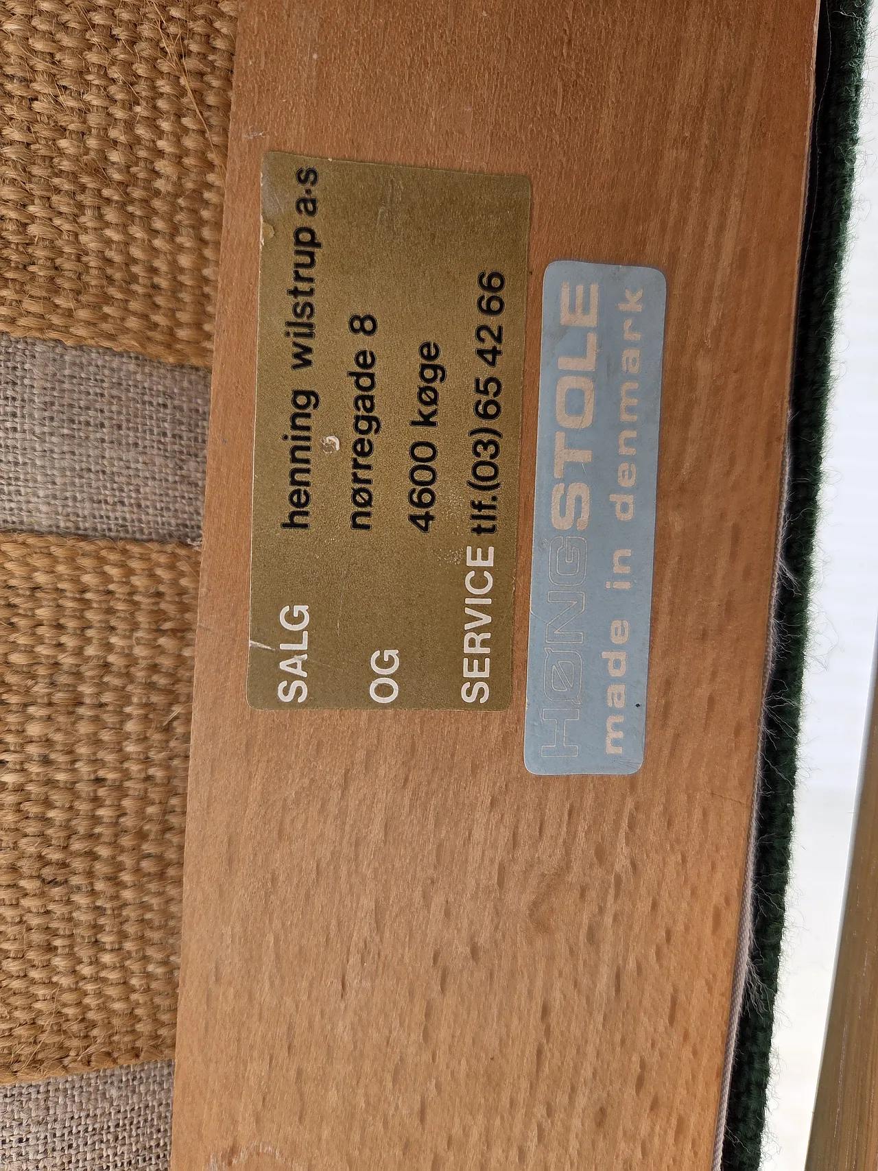 1980s, Danish armchair by Høng Stole, green furniture wool, oak wood. 16