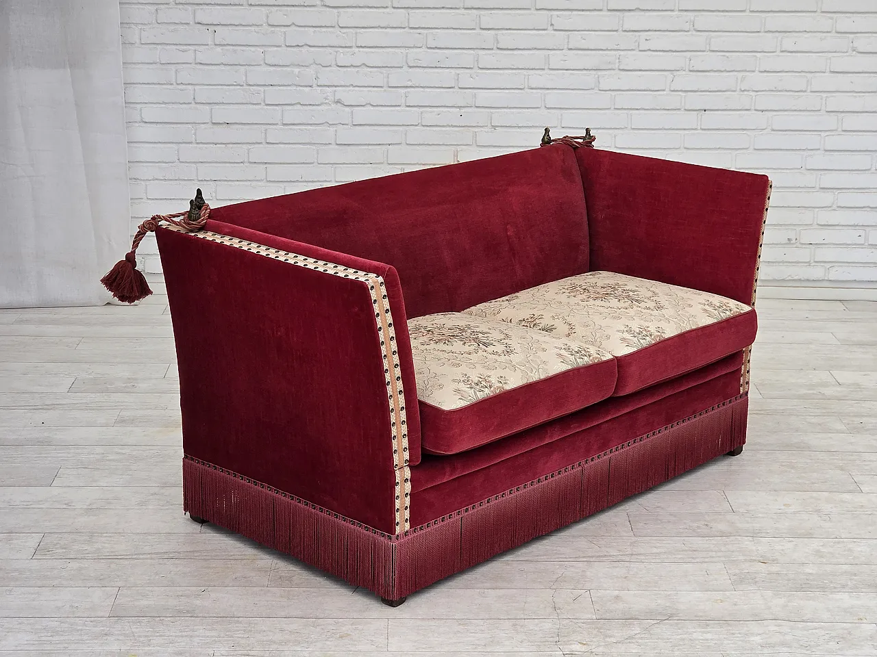 1970s, Danish 2-seater drop arm sofa, furniture velour. 1