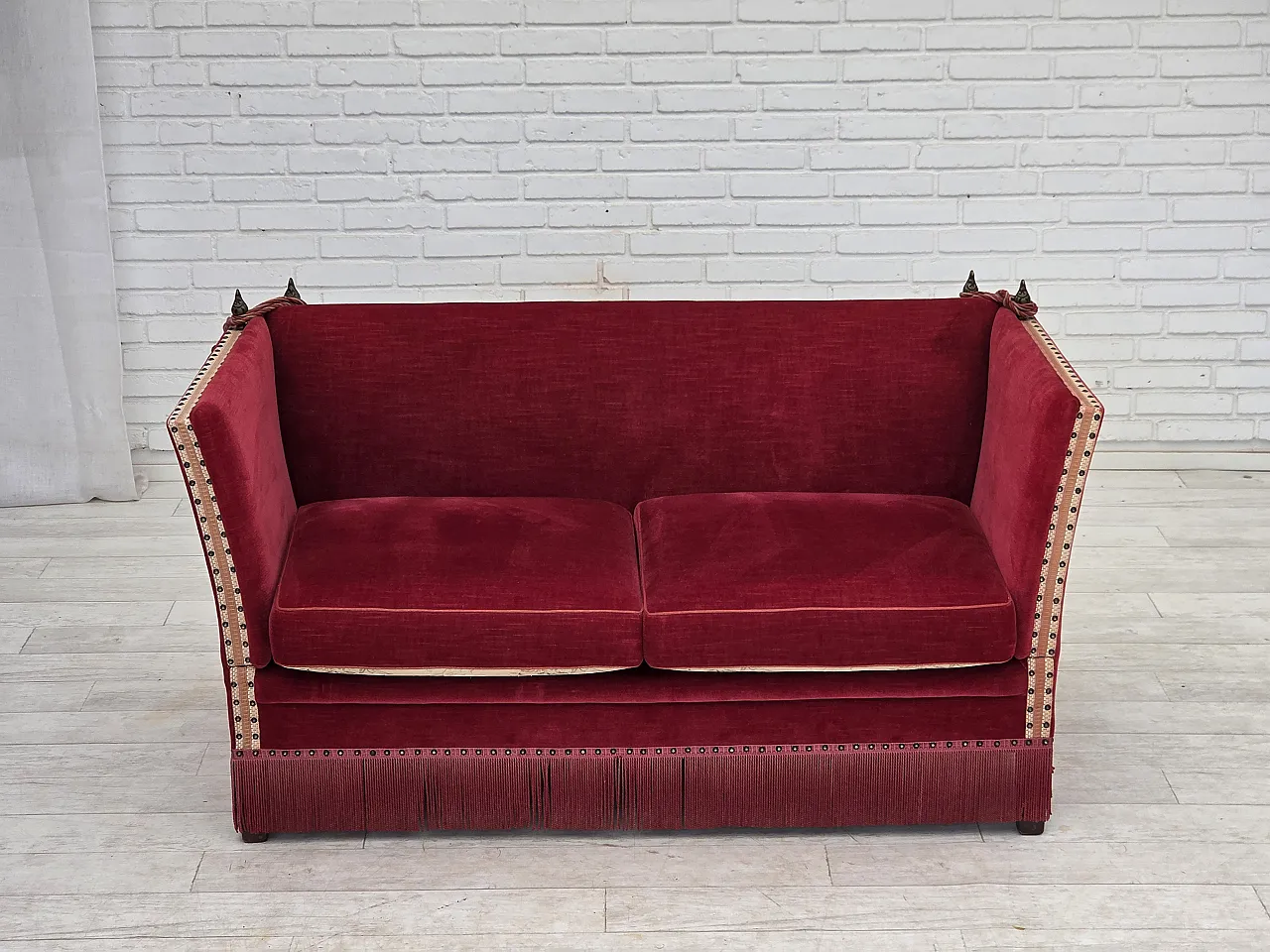1970s, Danish 2-seater drop arm sofa, furniture velour. 2