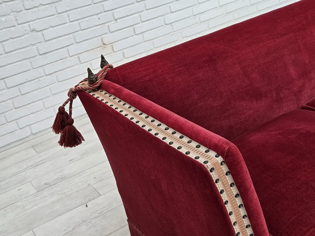 1970s, Danish 2-seater drop arm sofa, furniture velour. 3