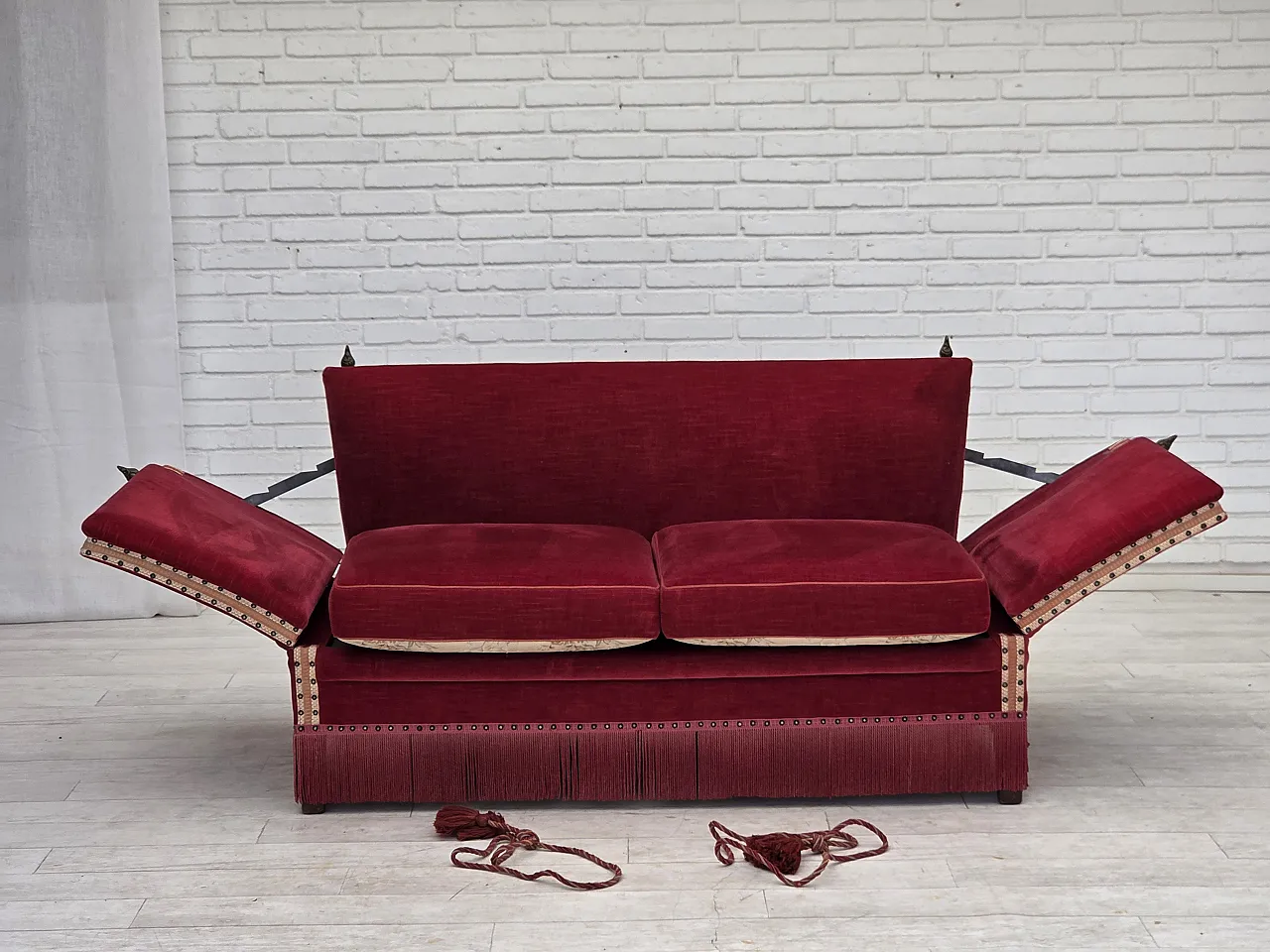 1970s, Danish 2-seater drop arm sofa, furniture velour. 6