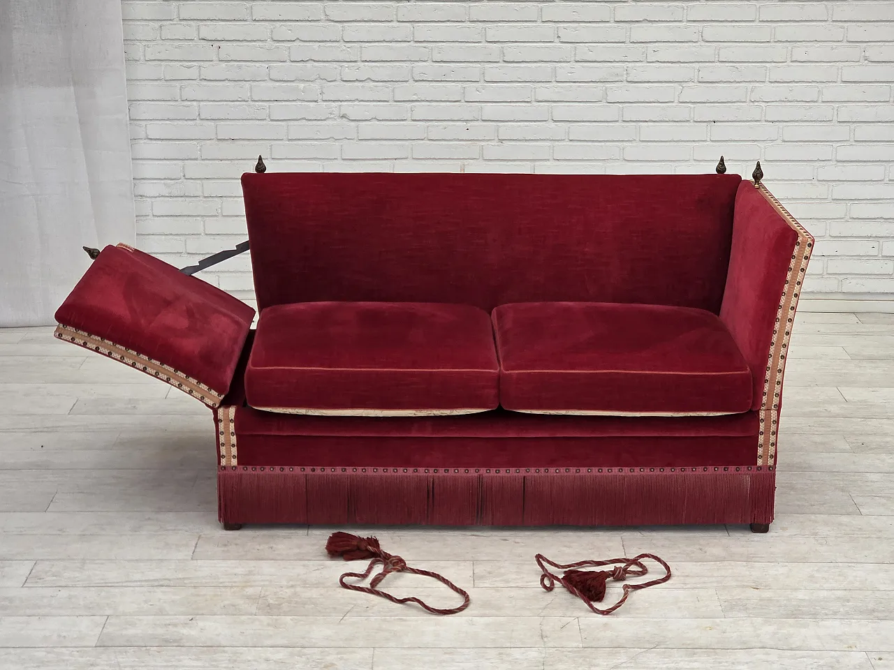 1970s, Danish 2-seater drop arm sofa, furniture velour. 7