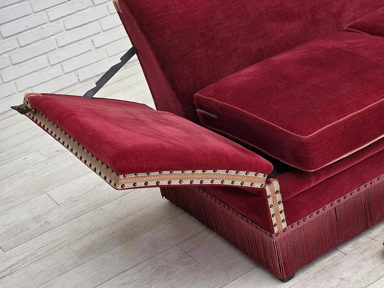 1970s, Danish 2-seater drop arm sofa, furniture velour. 8