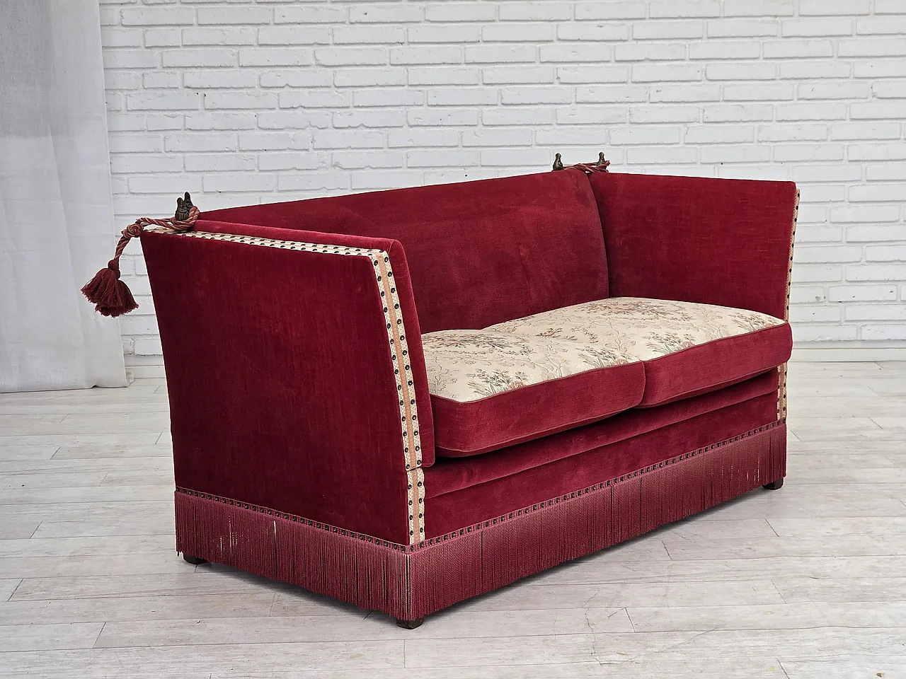 1970s, Danish 2-seater drop arm sofa, furniture velour. 11