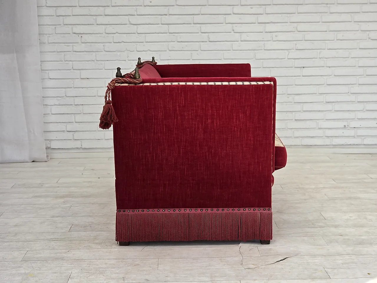 1970s, Danish 2-seater drop arm sofa, furniture velour. 12