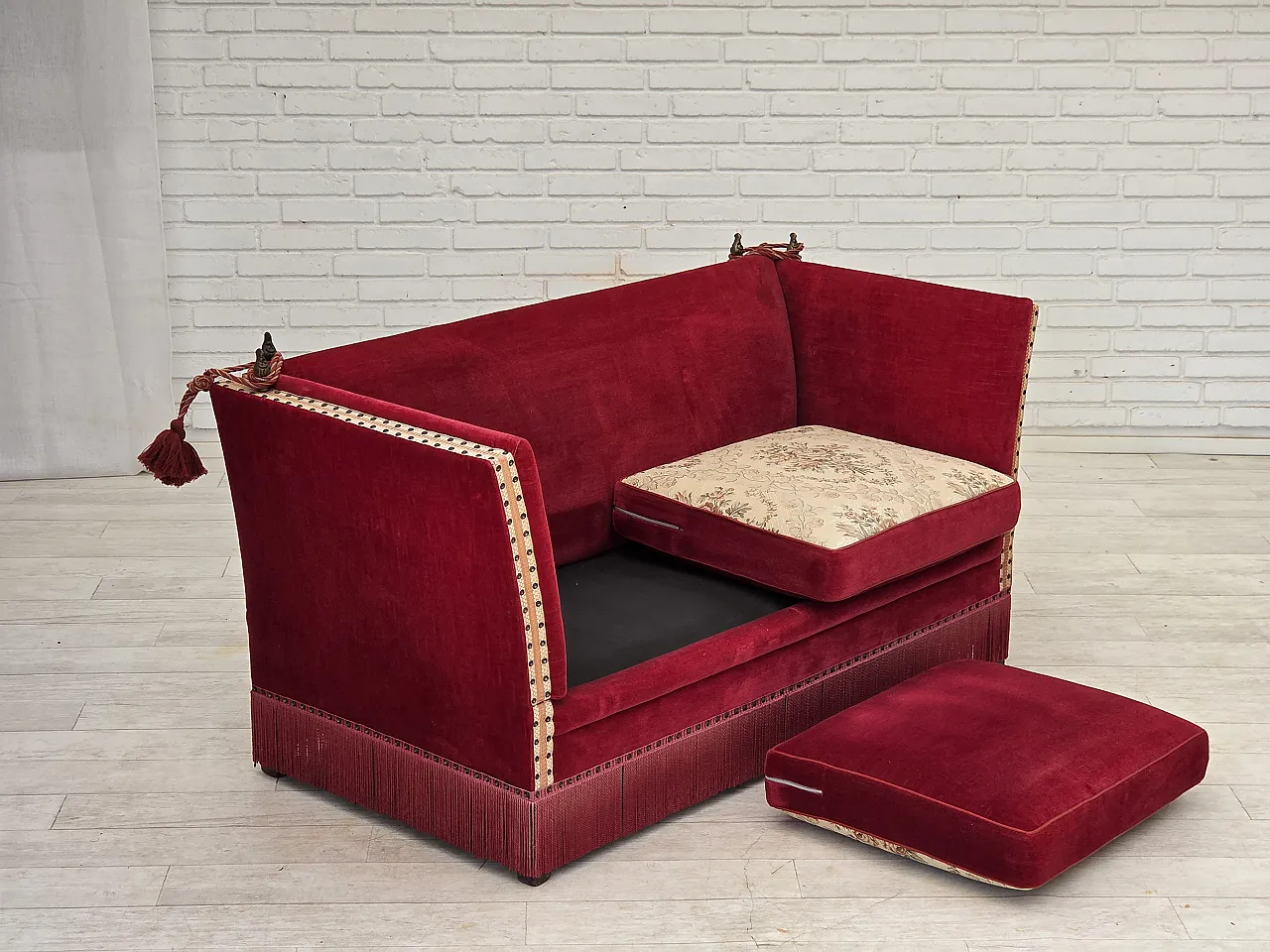 1970s, Danish 2-seater drop arm sofa, furniture velour. 14
