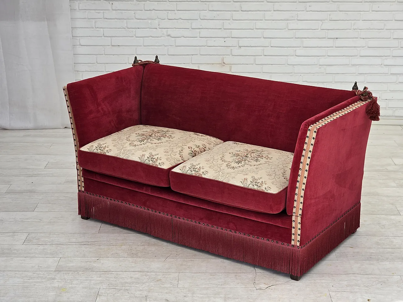 1970s, Danish 2-seater drop arm sofa, furniture velour. 17