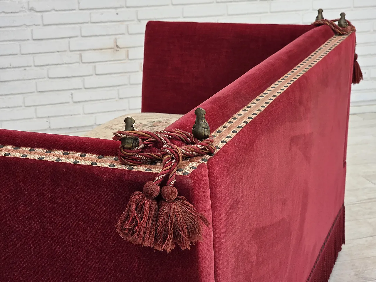 1970s, Danish 2-seater drop arm sofa, furniture velour. 18