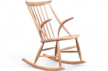Sedia a dondolo Mid-Century di Illum Wikkelsø per Niels Eilersen, 1950