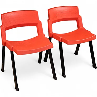 Pair of red City model chairs by Lucci & Orlandini for Lamm, 80s