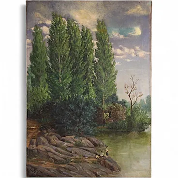 Spanish landscape painting signed C. Coll 1883