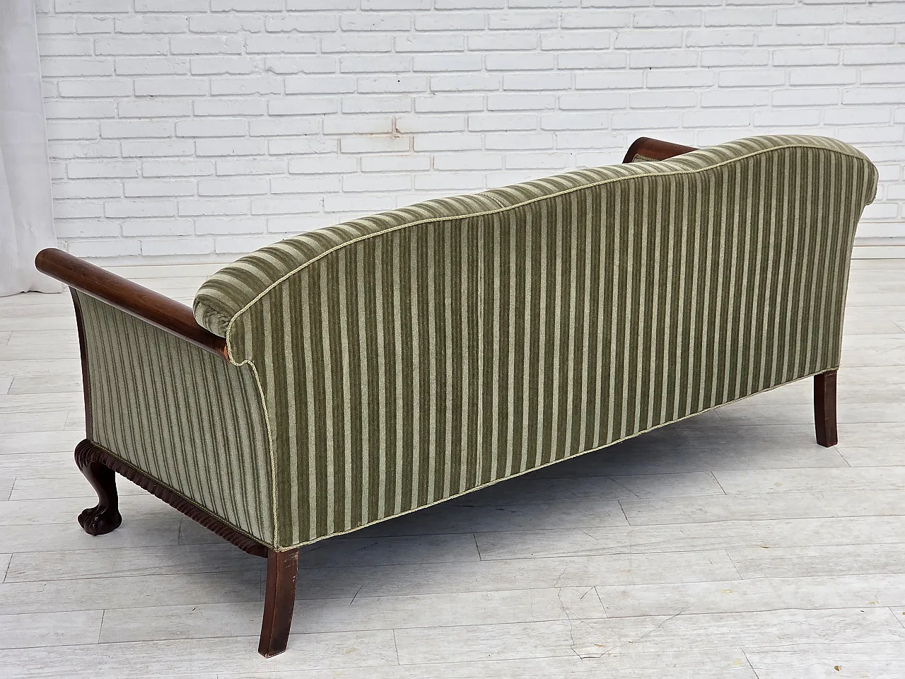 3-seater Danish sofa in green velvet and teak wood, 1950s 13