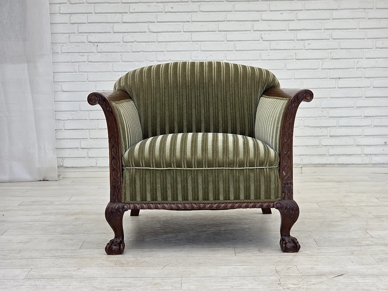 1950s, Danish armchair, furniture velour, teak wood. 1