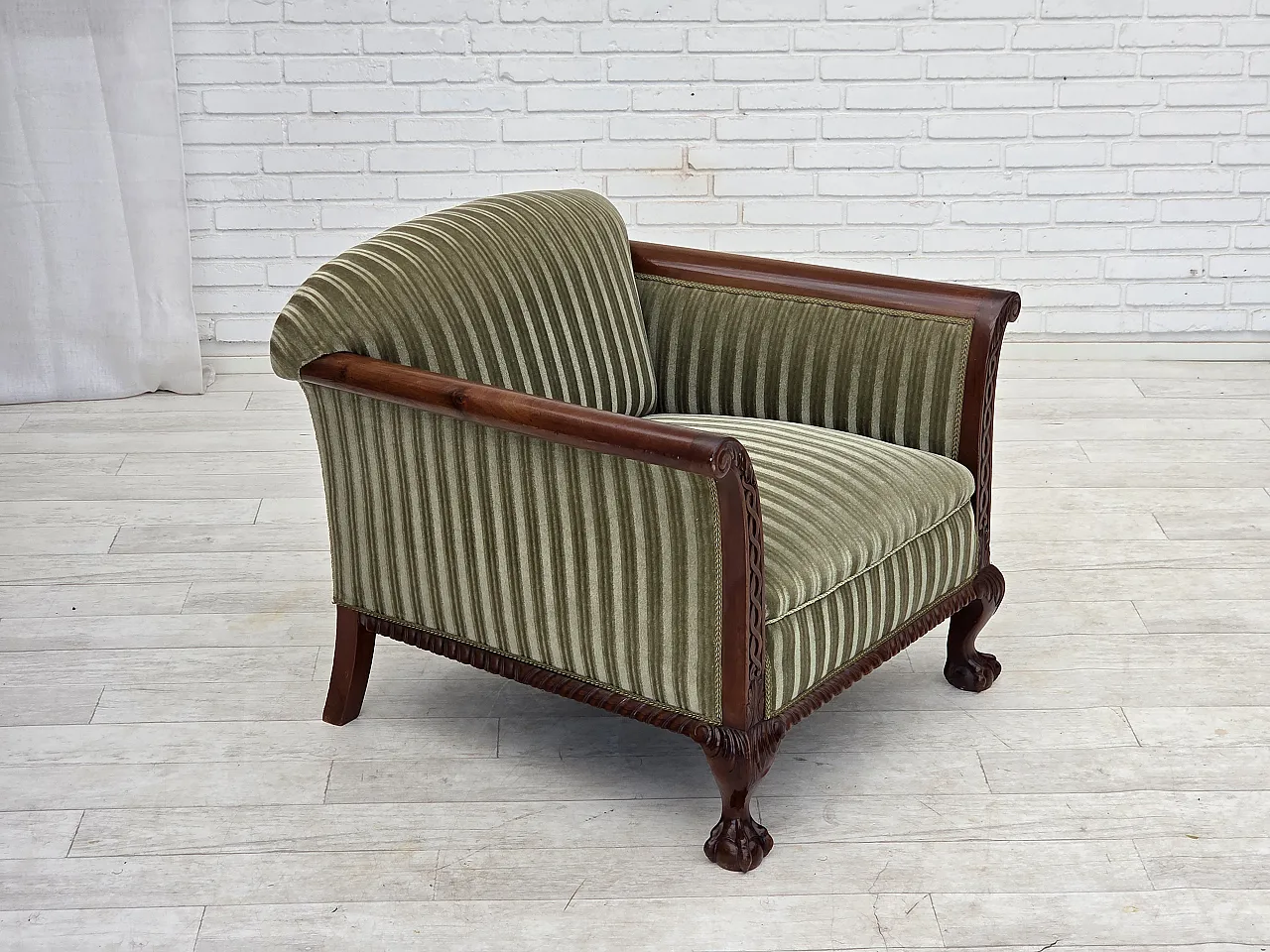 1950s, Danish armchair, furniture velour, teak wood. 2