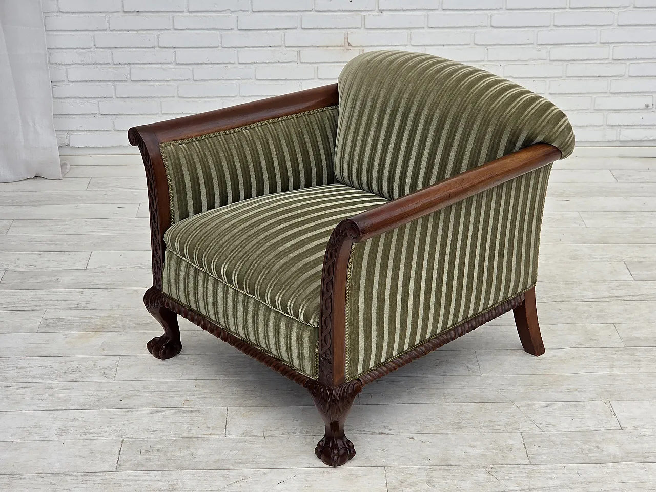 1950s, Danish armchair, furniture velour, teak wood. 12
