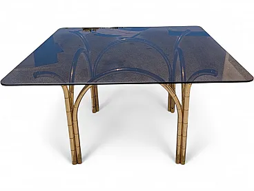 Smoked glass and brass table Italian manufacture, 1970