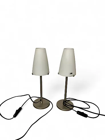 Coppia di lampade da tavolo in vetro satinato, fine '900
