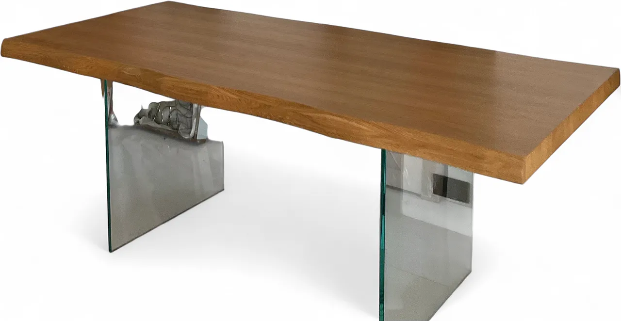 Table with solid wood top and glass legs, 2000s 4