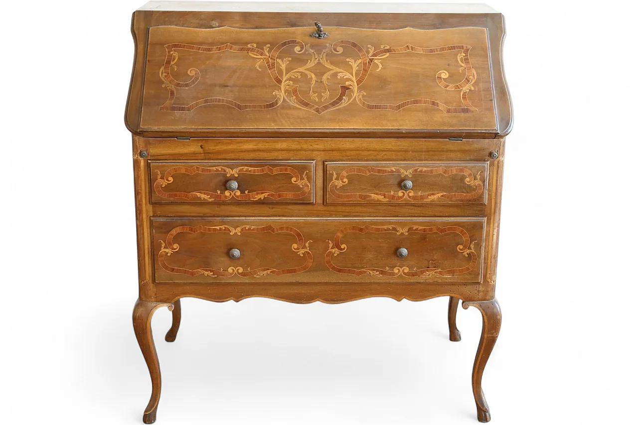 Ribalta secretaire bureau Luigi XV intarsiata noce cerea, '900 25
