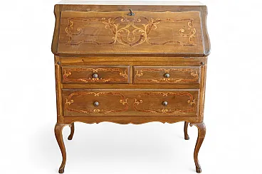 Secretary desk with a flip-top, inlaid with waxed walnut, 20th century