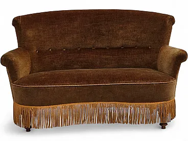 Danish 2-seater sofa, original green furniture velour, 1960s
