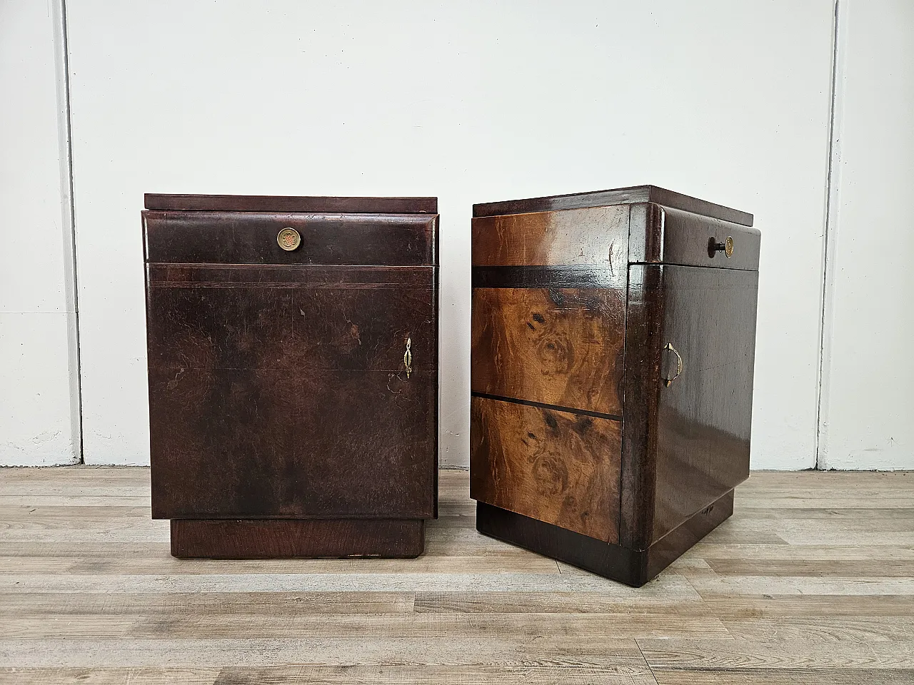 Art Deco bedside tables in oak root 1