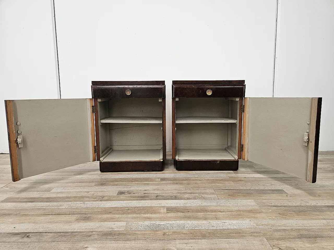 Art Deco bedside tables in oak root 11