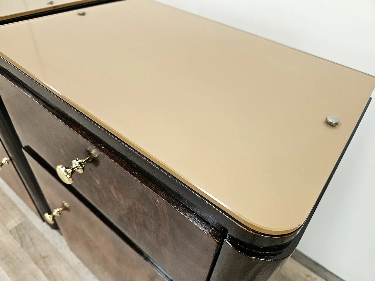 Pair of 1940s Art Deco bedside tables in walnut root 5