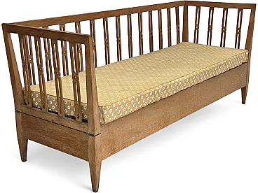 Divano/divano letto in tessuto per mobili e legno di quercia, anni '70